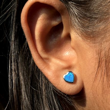 925 Sterling Silver Blue Heart Jugnu Stud Earrings